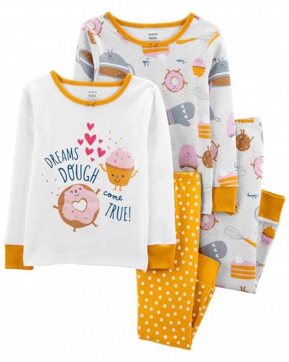 4-Piece Cupcake 100% Snug Fit Cotton PJs