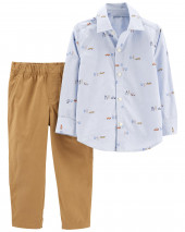 Baby 2-Piece Button-Front Shirt & Khaki Pant Set