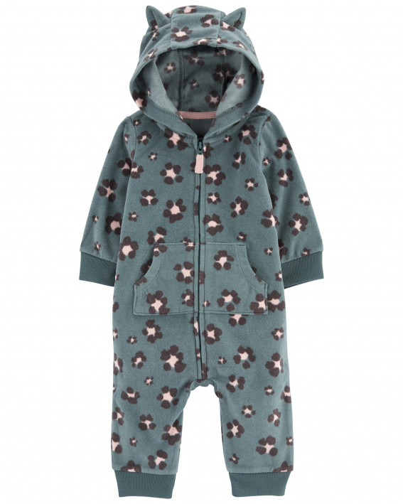 Baby Leopard Hooded Fleece Jumpsuit