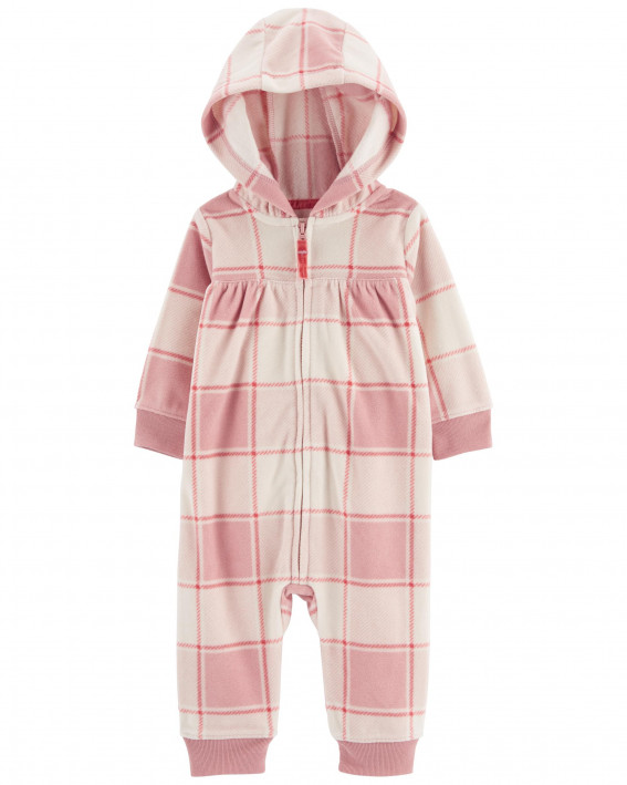Baby Plaid Hooded Fleece Jumpsuit