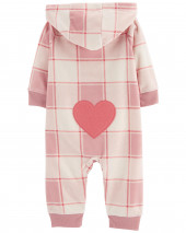 Baby Plaid Hooded Fleece Jumpsuit