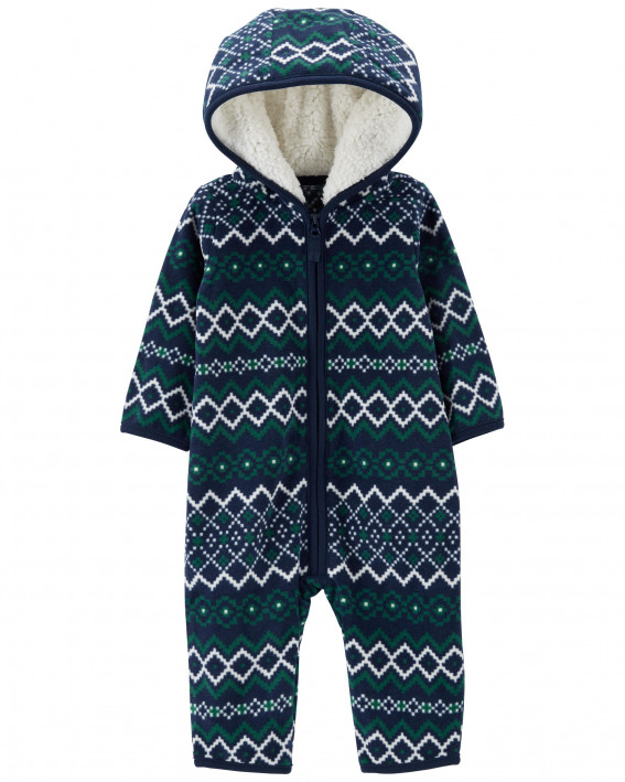 Navy Baby Hooded Fleece Jumpsuit