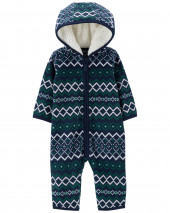 Navy Baby Hooded Fleece Jumpsuit