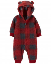 Rust Baby Hooded Fleece Jumpsuit