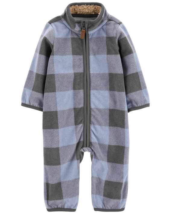 Multi Baby Plaid Fleece Jumpsuit