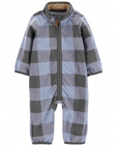 Multi Baby Plaid Fleece Jumpsuit