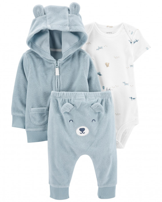 Blue Baby 3-Piece Bear Little Cardigan Set