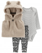 Multi Baby 3-Piece Sherpa Little Vest Set
