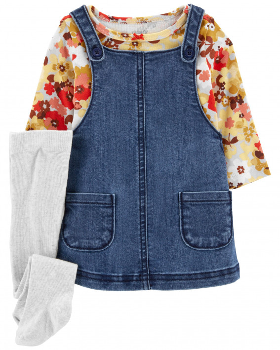 Jeans Baby 3-Piece Floral Tee & Denim Jumper