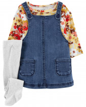 Jeans Baby 3-Piece Floral Tee & Denim Jumper